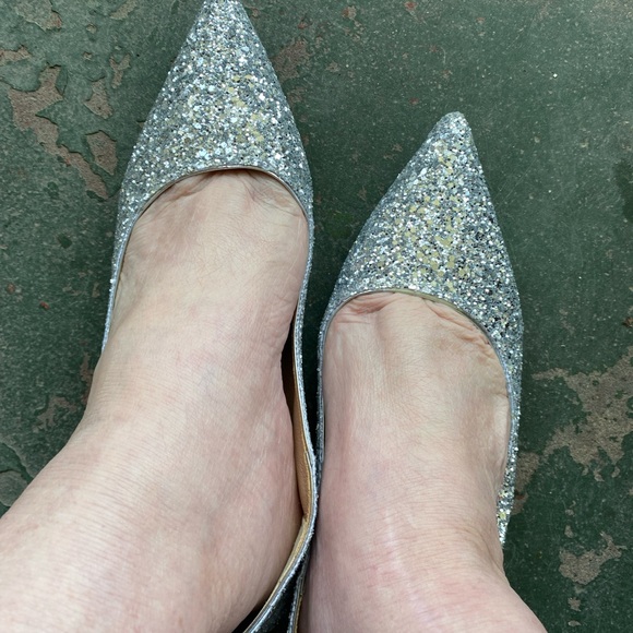 Sparkly Silver Glitter Pointed-Toe Flats - Picture 7 of 10